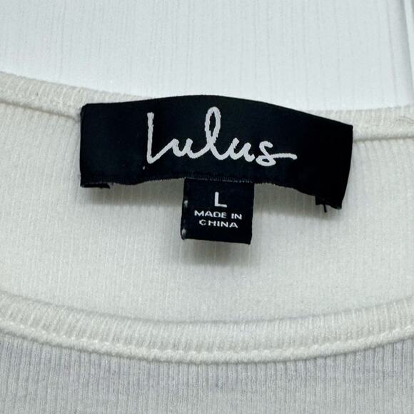 Lulus White Long Sleeve Ribbed Top Size L Layering Lightweight Semi Sheer Casual - Picture 3 of 6